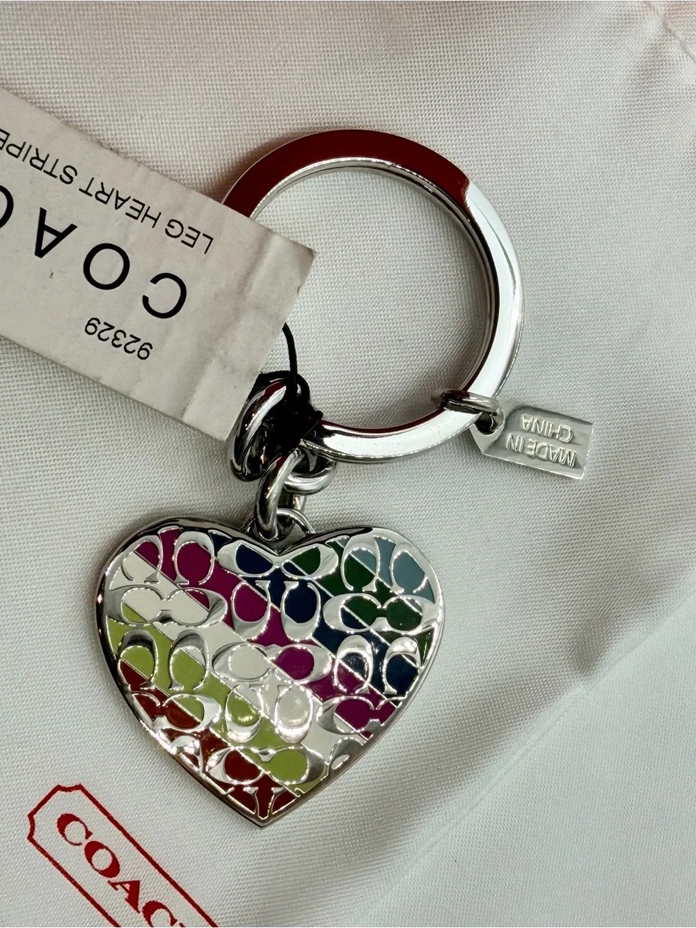 RARE NWT Vintage Coach Legacy Striped Heart Keychain w/ Box